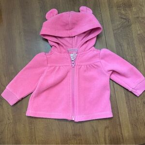 pink zip up bear ear hoodie fleece girls 3-6 months